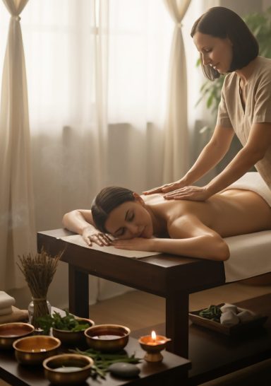 Sanfte, warme Ölmassage aus der Ayurveda-Tradition. 