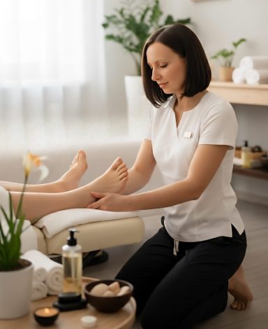 Fußmassage zur Entspannung und Durchblutungsförderung.